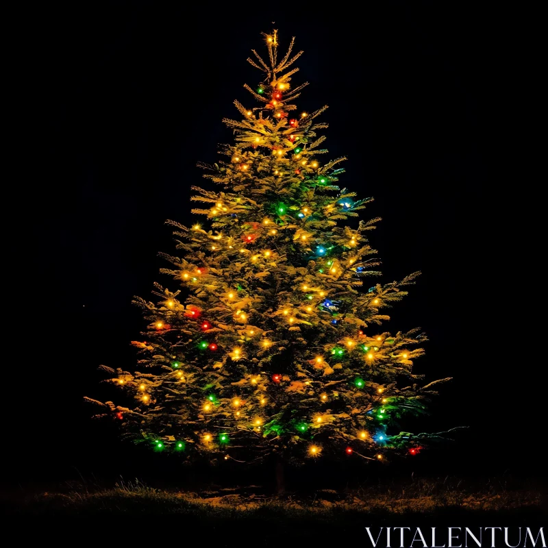Brightly Lit Christmas Tree at Night
