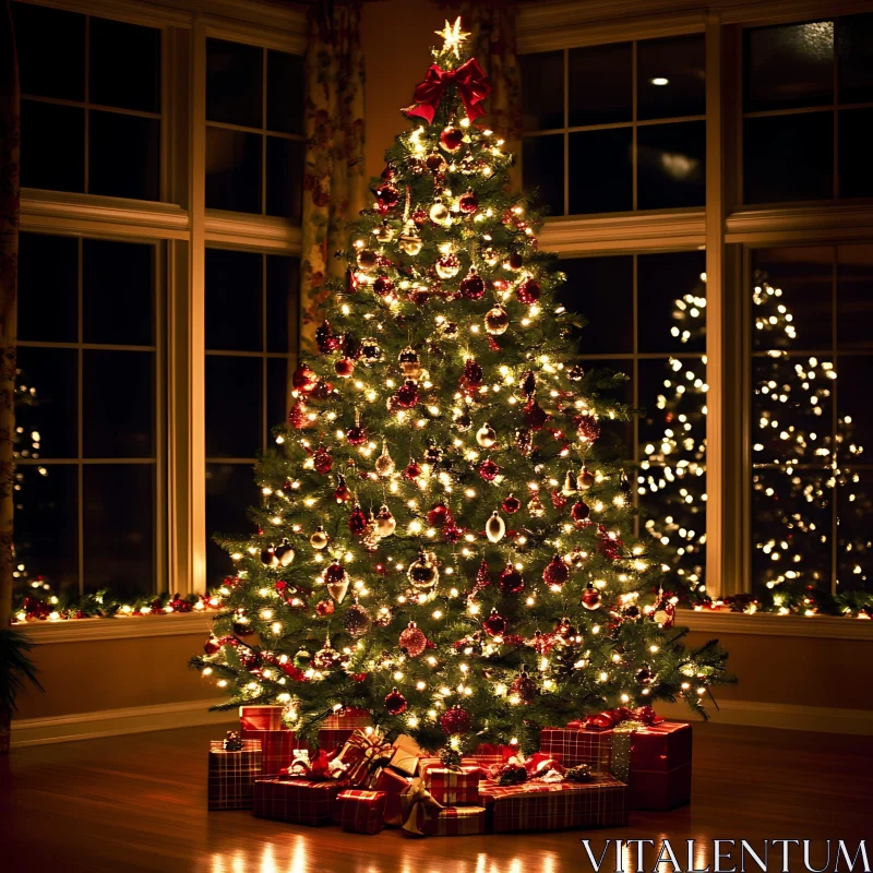 Decorated Christmas Tree with Lights and Ornaments
