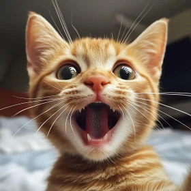 Cute Orange Kitten Wide-Eyed and Curious