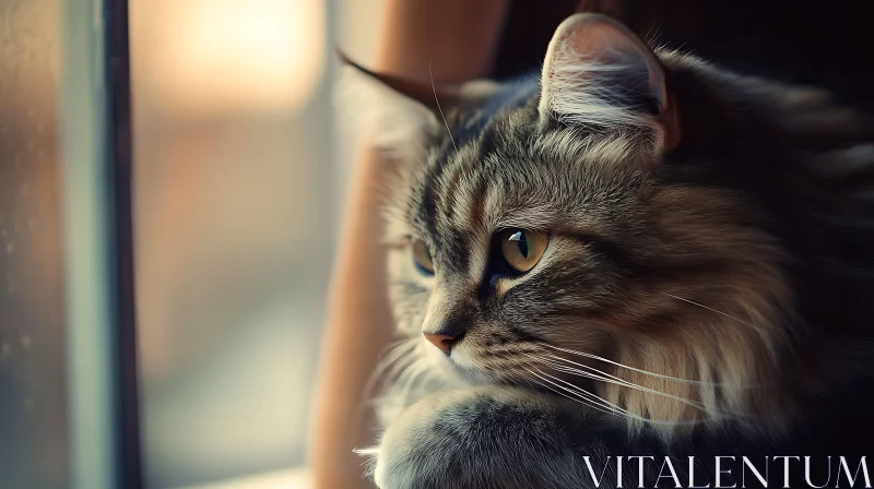 Pensive Feline by the Window AI Image