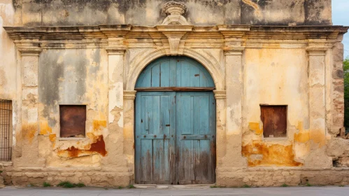 Blue Wooden Door in Stone Building