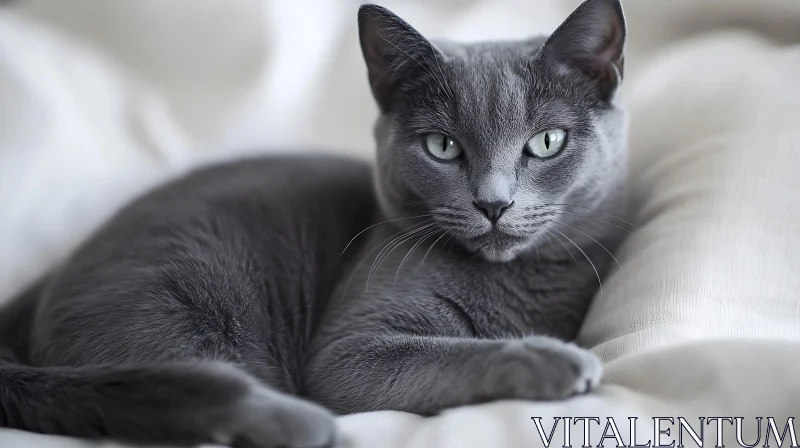 Grey Cat Resting Serenely with Green Eyes