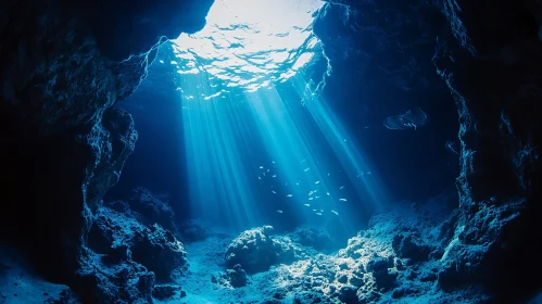Underwater Cave with Light Beams