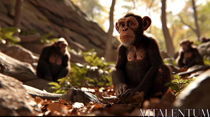 Chimpanzee in Natural Habitat - Photorealistic Rendering AI Image