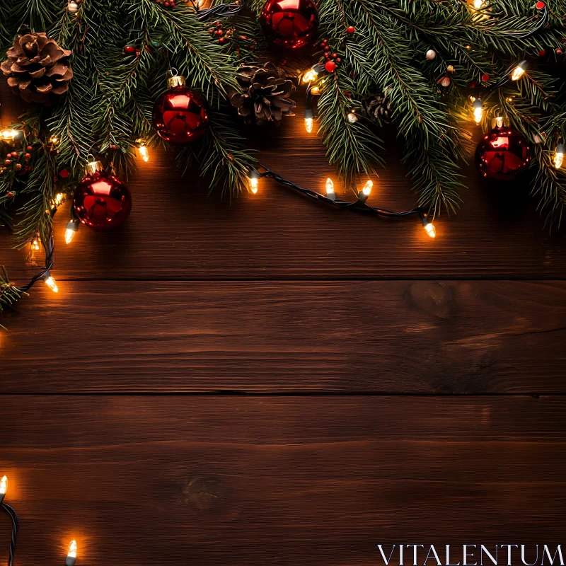 Christmas Ornaments on Wooden Background