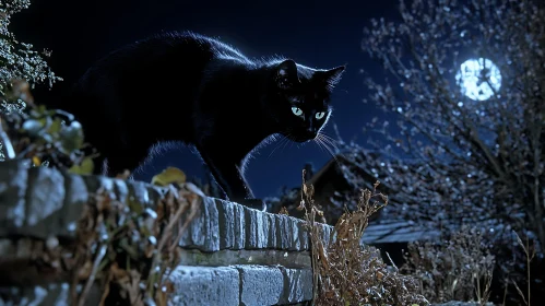 Mystery of the Black Cat in Moonlit Night