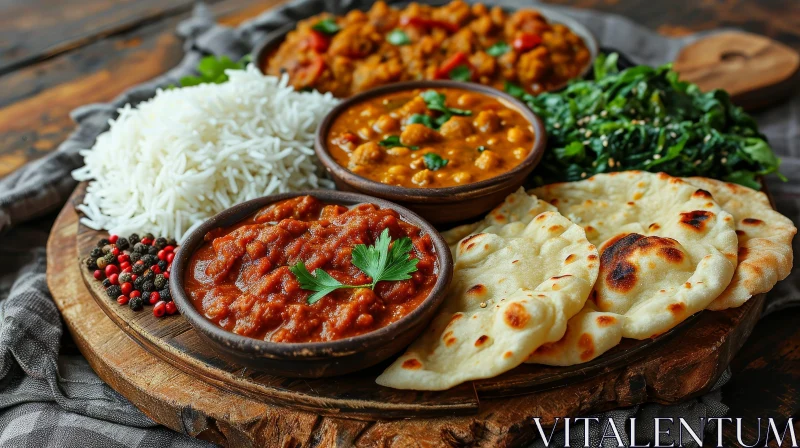 Delicious Indian Food Photography on a Wooden Plate AI Image