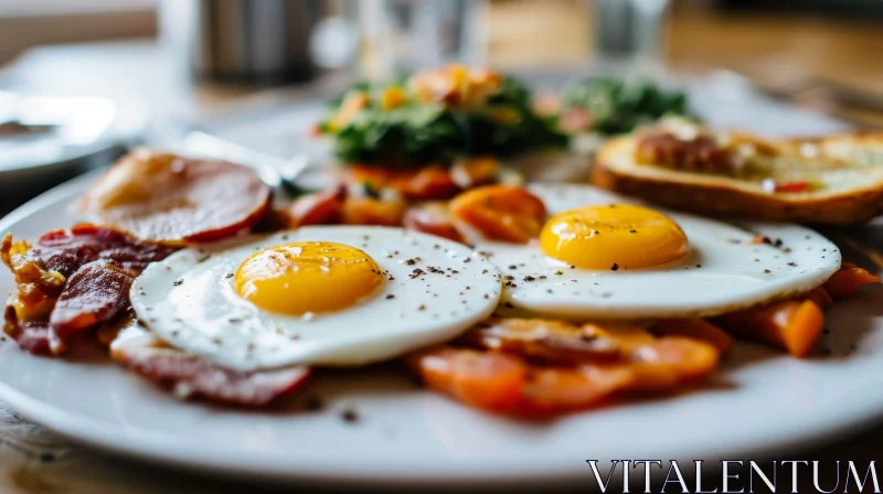 Delicious Plate of Food with Eggs, Bacon, and Cherry Tomatoes AI Image