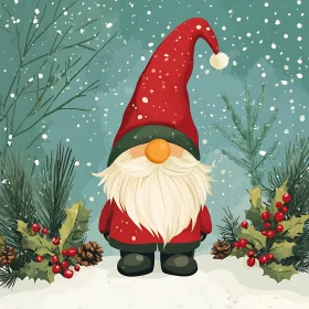 Festive Gnome Illustration in Snowy Setting