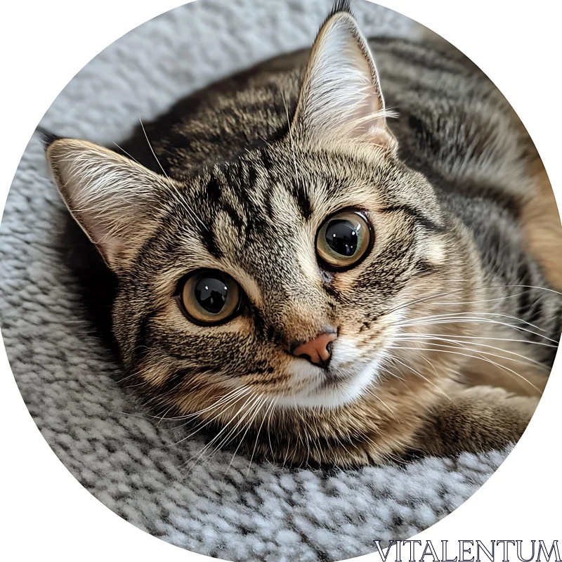 Expressive Tabby Cat Resting Comfortably