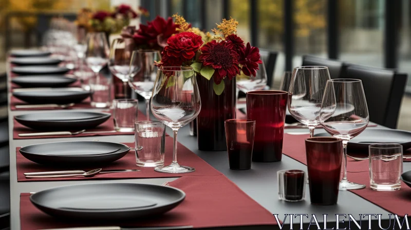 Extravagant Dinner Table Setting in Bold Hues AI Image