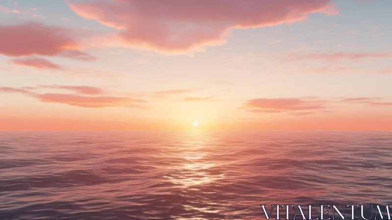 Sunset Over Ocean: 3D Rendered Atmospheric Scenery AI Image