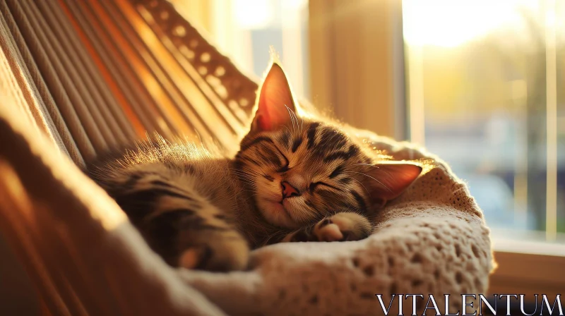 Tabby Kitten Sleeping in Cozy Hammock AI Image