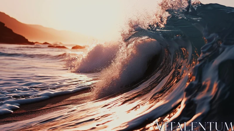 The Power of Nature: Majestic Wave Crashing onto the Shore AI Image