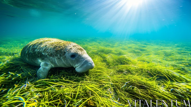 Underwater Serenity: Capturing the Grace of a Manatee in its Natural Habitat AI Image