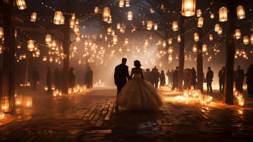 Wedding Image: Bride and Groom in Lantern-Filled Tunnel