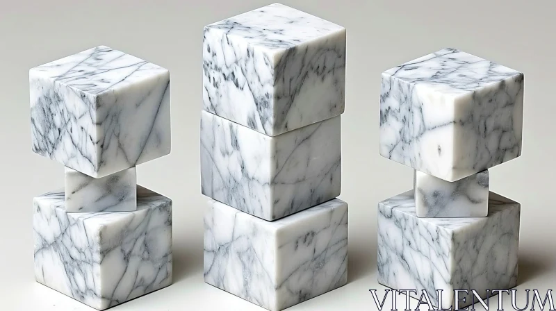 White Marble Cubes Stacked in Staggered Pattern - Minimalist and Elegant AI Image