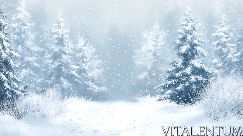 AI ART Peaceful Snowy Pine Forest