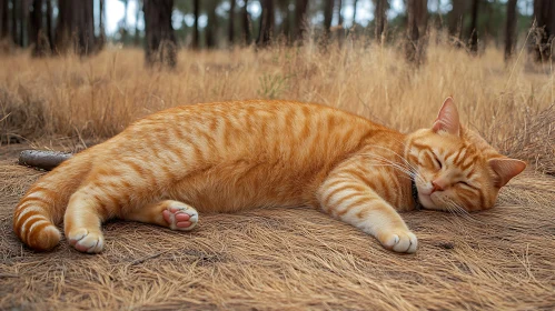 Tranquil Cat Resting in Natural Forest Setting