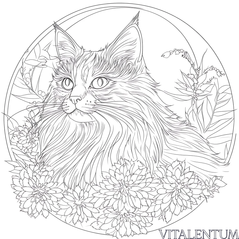 Detailed Line Drawing of a Cat with Flora AI Image