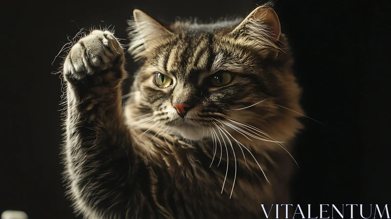 Detailed Cat Portrait with Intricate Fur and Paw Raised AI Image