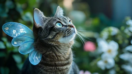 Adorable Cat with Blue Butterfly Wings