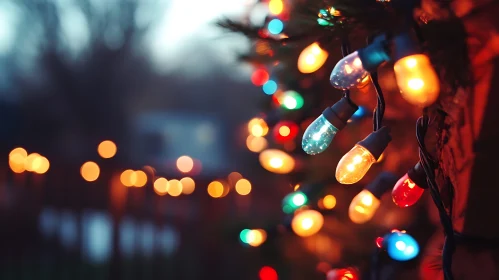 Festive Outdoor Christmas Lights with Bokeh Effect