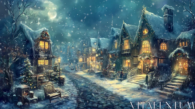 Snow-Covered Christmas Village AI Image