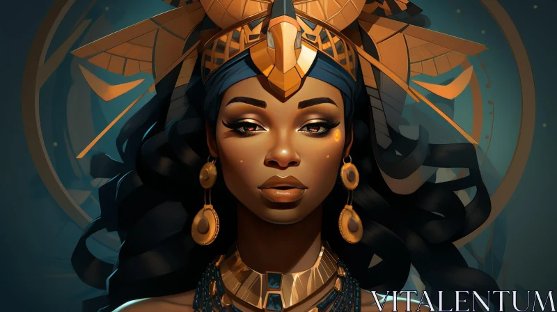 African Woman Portrait with Golden Headdress AI Image