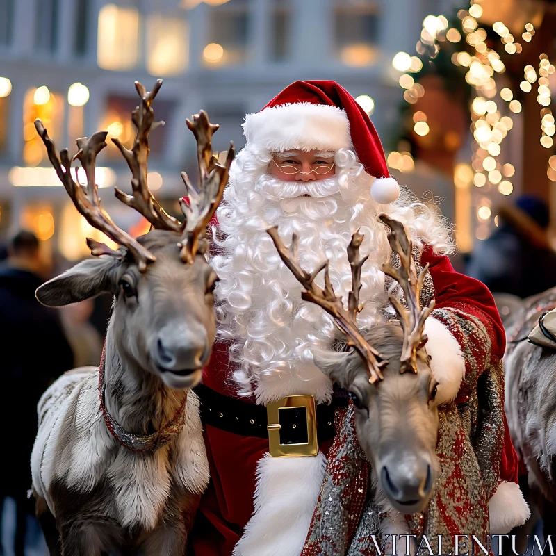 Santa Claus and Reindeer Celebrating Christmas AI Image