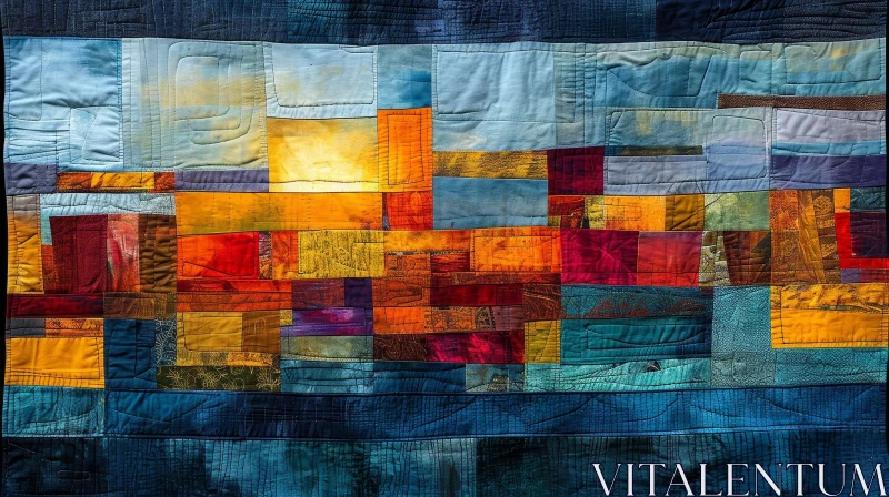 Colorful Abstract Patchwork Quilt with Geometric Pattern AI Image