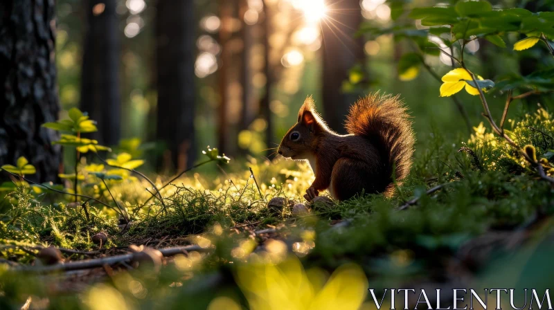 Curious Red Squirrel Portrait in a Lush Forest - Captivating Nature Photography AI Image