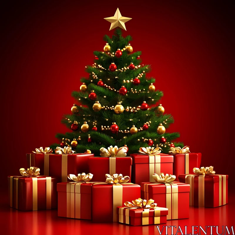 Festive Holiday Christmas Tree and Wrapped Gifts AI Image