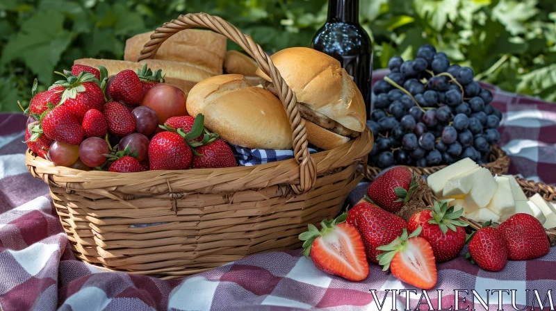 Delicious Picnic Basket with Strawberries and Grapes AI Image