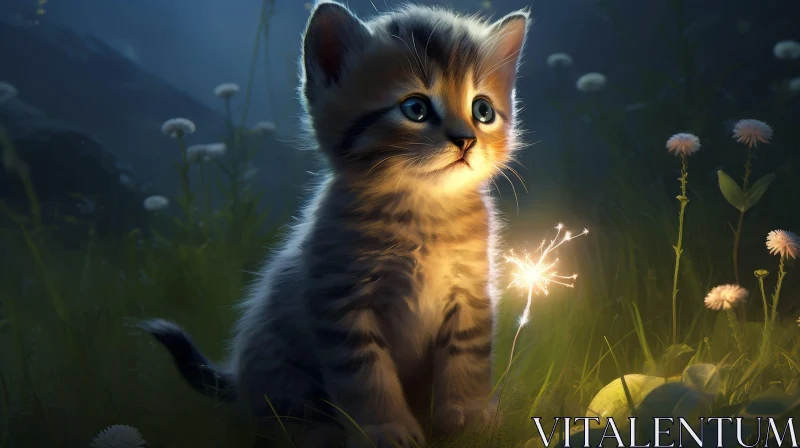 Enchanting Kitten in Grass Field Artwork AI Image