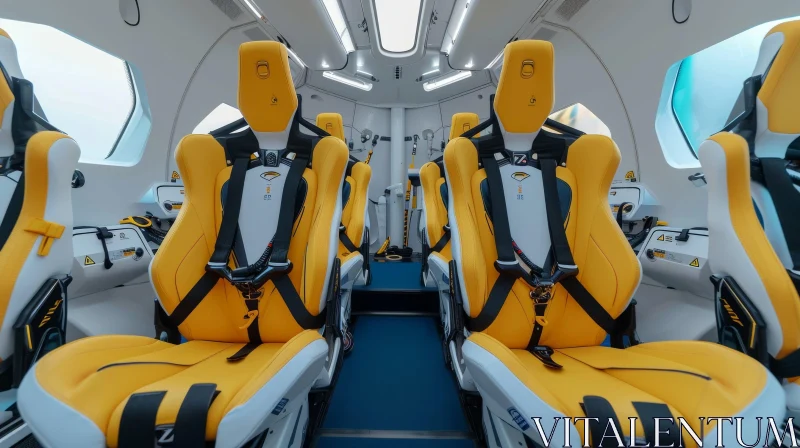 Futuristic Passenger Seats in White and Yellow Airplane - Vibrant and High-Energy AI Image