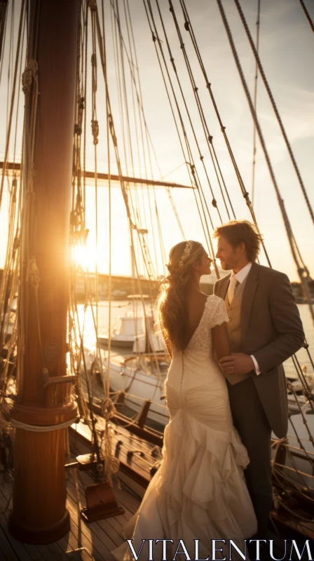 Romantic Wedding Sailboat Photography in Golden Light AI Image