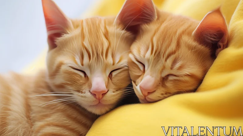 Sleeping Ginger Kittens on Soft Blanket AI Image