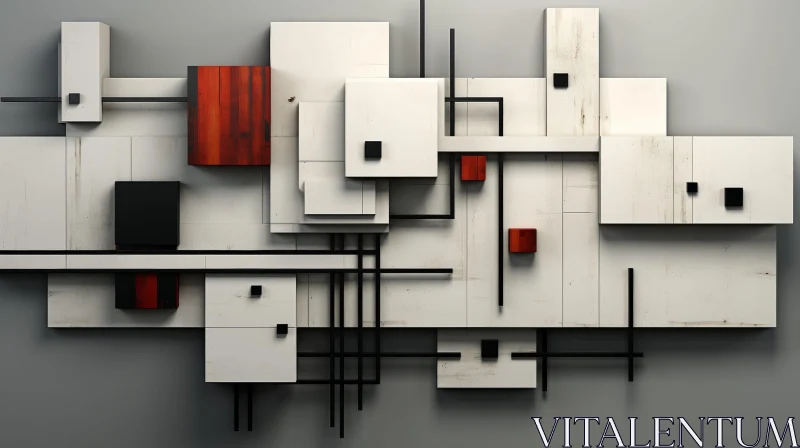 AI ART Three-Dimensional Geometric Abstraction in White, Black, and Red