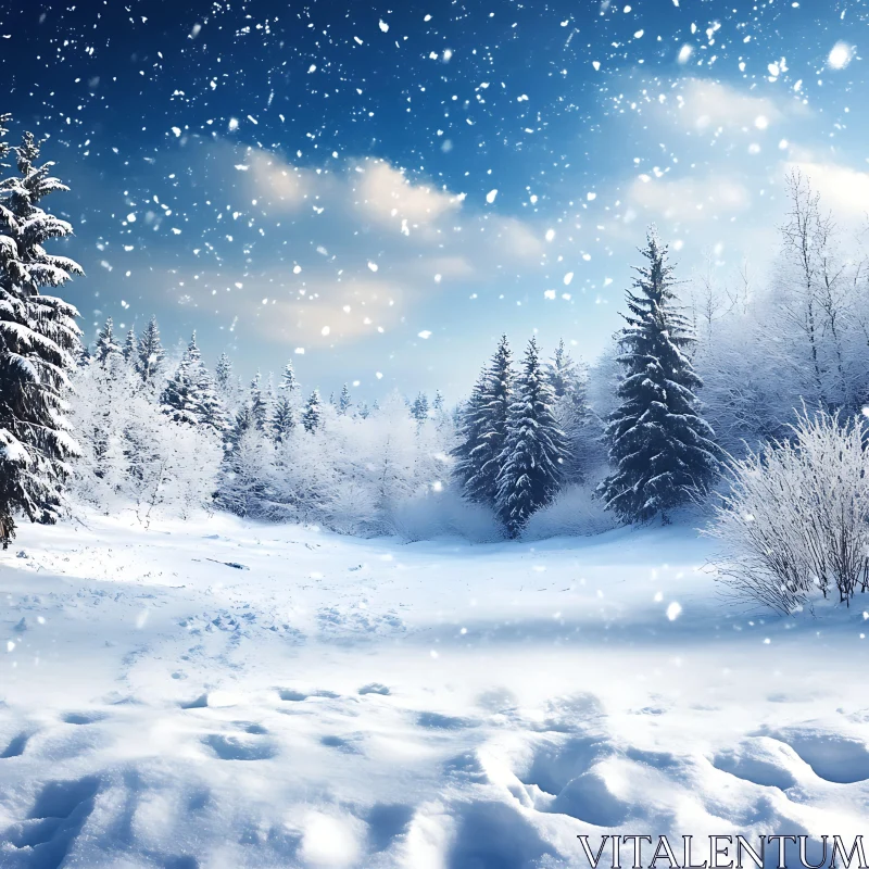 Peaceful Snowy Scene with Pine Trees in Winter AI Image