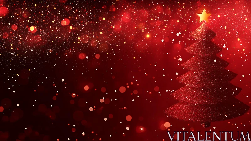 Festive Red Holiday Scene with Sparkling Christmas Tree AI Image