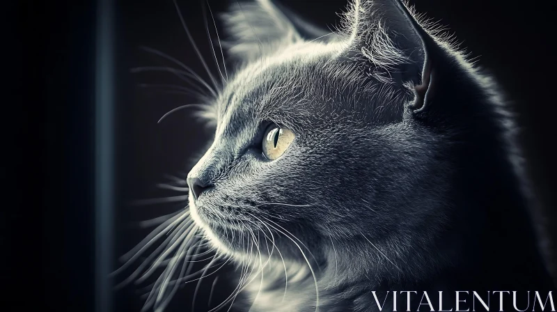 Grey Cat Profile With Whiskers and Shiny Eyes AI Image