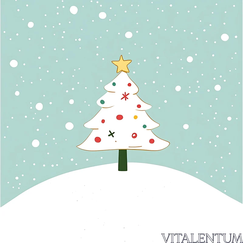 Festive Christmas Tree in Snowy Scene AI Image