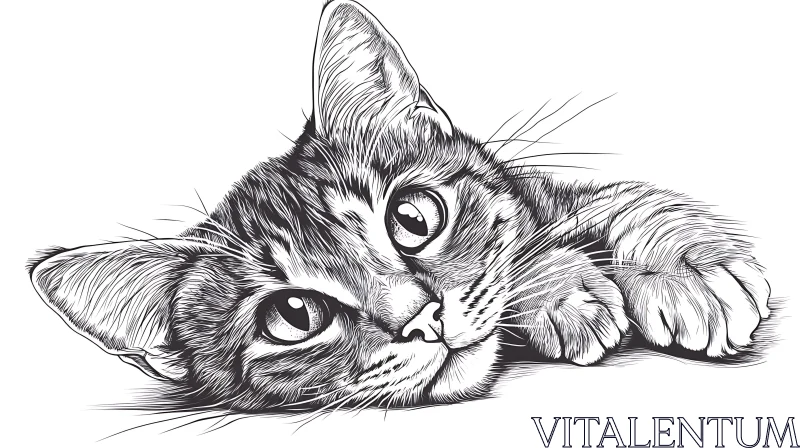 Detailed Drawing of a Relaxing Cat AI Image