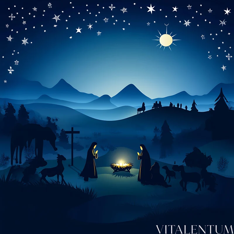 Serene Christmas Nativity Landscape AI Image