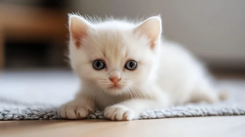 Fluffy White Kitten on Carpet