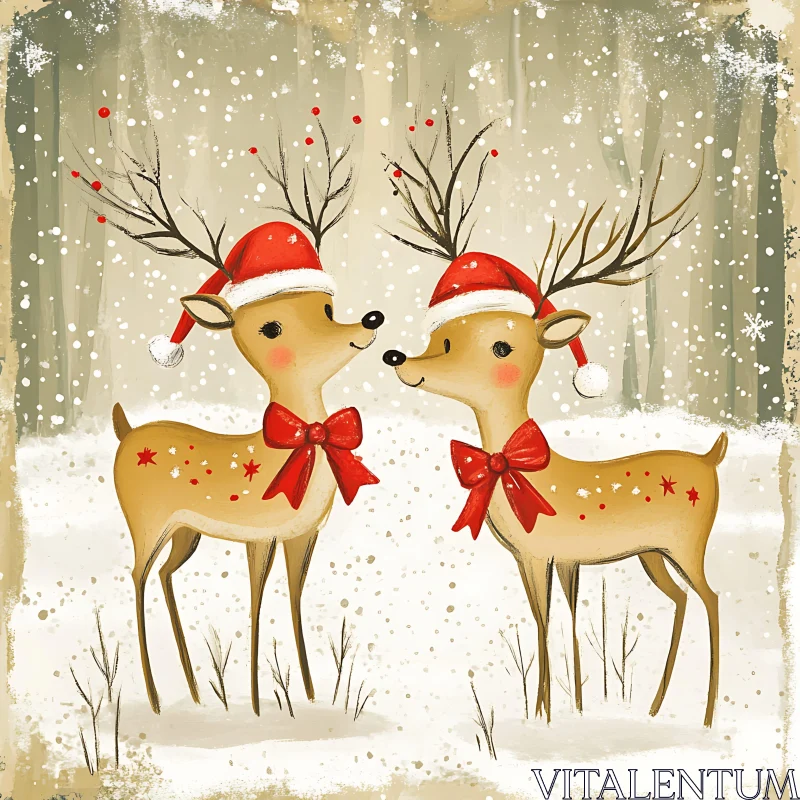 Christmas Reindeer in Santa Hats AI Image