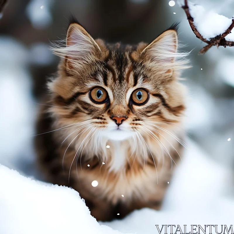 Tabby Kitten in Winter Snow AI Image