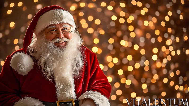 Santa Claus with Golden Bokeh Lights AI Image