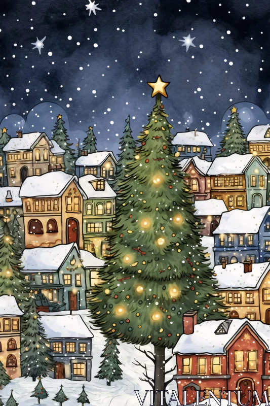 Picturesque Christmas Town Under Snowfall AI Image